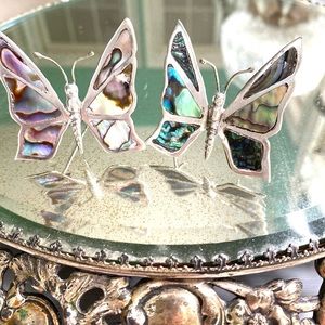 2 VTG sterling/abalone butterfly brooches